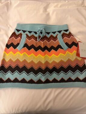 Missoni for Target Multicolor Zigzag Knit Mini Skirt with Sky Blue Trim